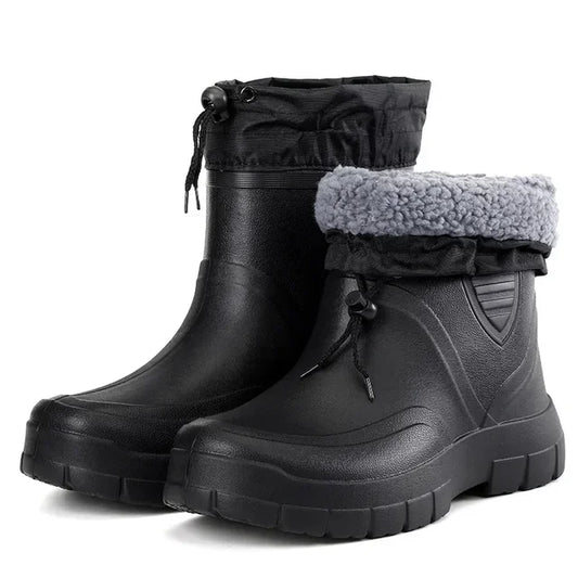 Winter Windproof Cotton Rain Boots Men Light Warm Ankle Rain Boots Fashion Black Slip On Rain Shoes Men Waterproof Work Boot2024 