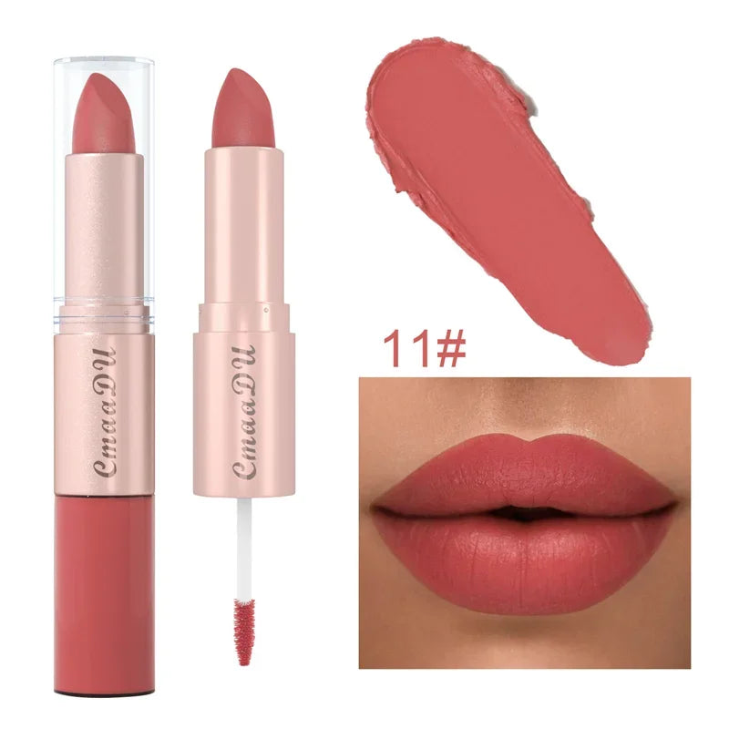 Caneta de revestimento labial dupla, pigmento fosco, copo antiaderente, cor da pele, 24H duradoura, maquiagem à prova d'água, cosméticos de beleza, 2 em 1