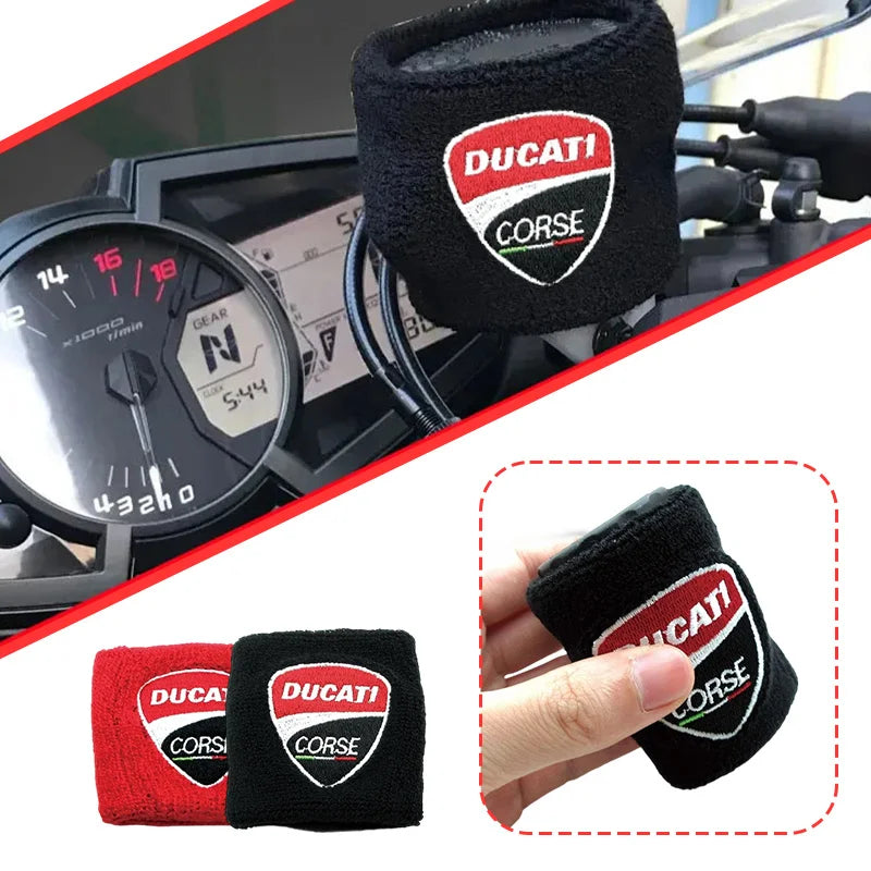 Motorcycle Embroidery Front Fluid Oil Brake Reservoir Sock Cover for Ducati Monster Panigale Diavel Superleggera V4 V2 Scrambler