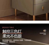 Nordic Style Intelligent Solid Wood Bedside Table Faux Leather 3 Drawers Nightstands with Wireless Charging Side Storage Cabinet