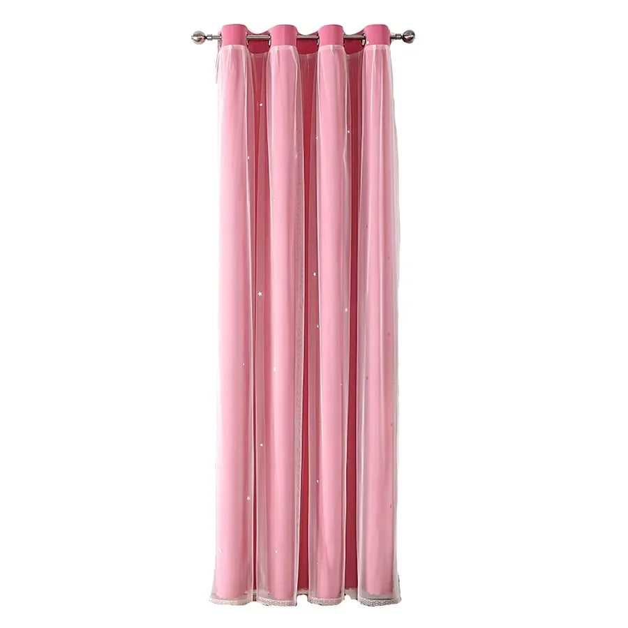 Kids Girls Bedroom Pink Curtains Star Cutout Blackout with White Sheer Pastel Nursery Window Curtain Panels for Living Room Home