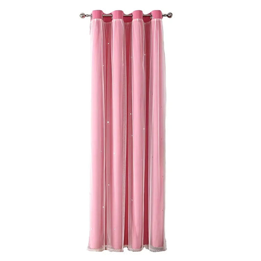 Kids Girls Bedroom Pink Curtains Star Cutout Blackout with White Sheer Pastel Nursery Window Curtain Panels for Living Room Home