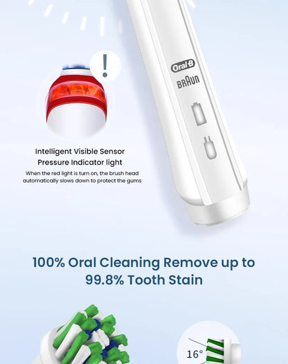 Oral B Pro4000 Electric Toothbrush 3D Action Clean 4 Modes Visible Pressure Sensor Whiter Teeth  Rechargeable Adult's Toothbrush