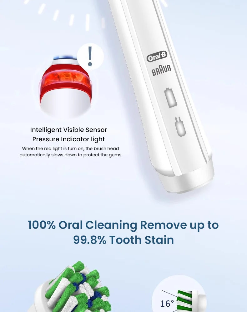 Cepillo de dientes eléctrico Oral B Pro4000 3D Action Clean, 4 modos, sensor de presión visible, dientes más blancos, recargable para adultos.