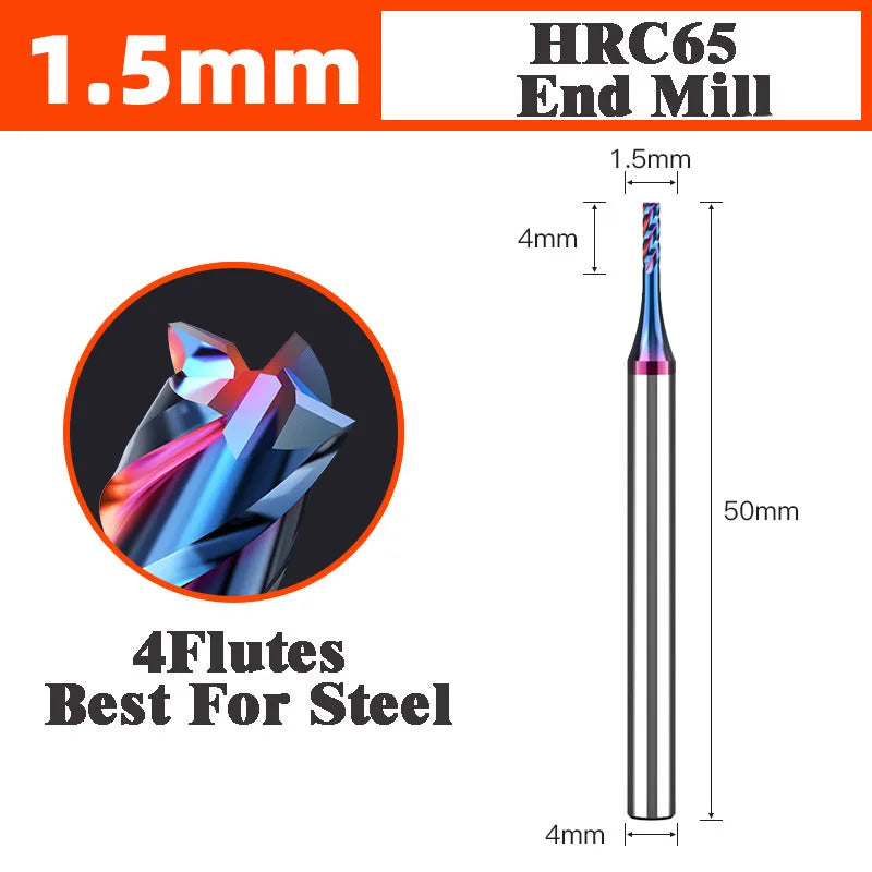 4 Flutes HRC65 Carbide End Mill CNC Cutting Tools Alloy Carbide Milling End Mills Tungsten Steel Milling Cutter Square Router Bit