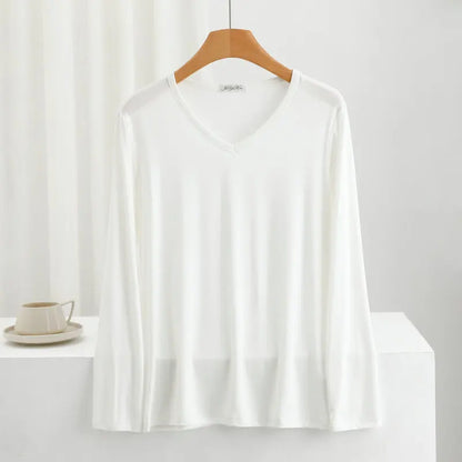 Modal Bottoming Tshirt Long sleeves thin Mask T-shirts Solid color V-Neck Base Tee Tops Plus size loose undershirt all match