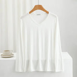 Modal Bottoming Tshirt Long sleeves thin Mask T-shirts Solid color V-Neck Base Tee Tops Plus size loose undershirt all match