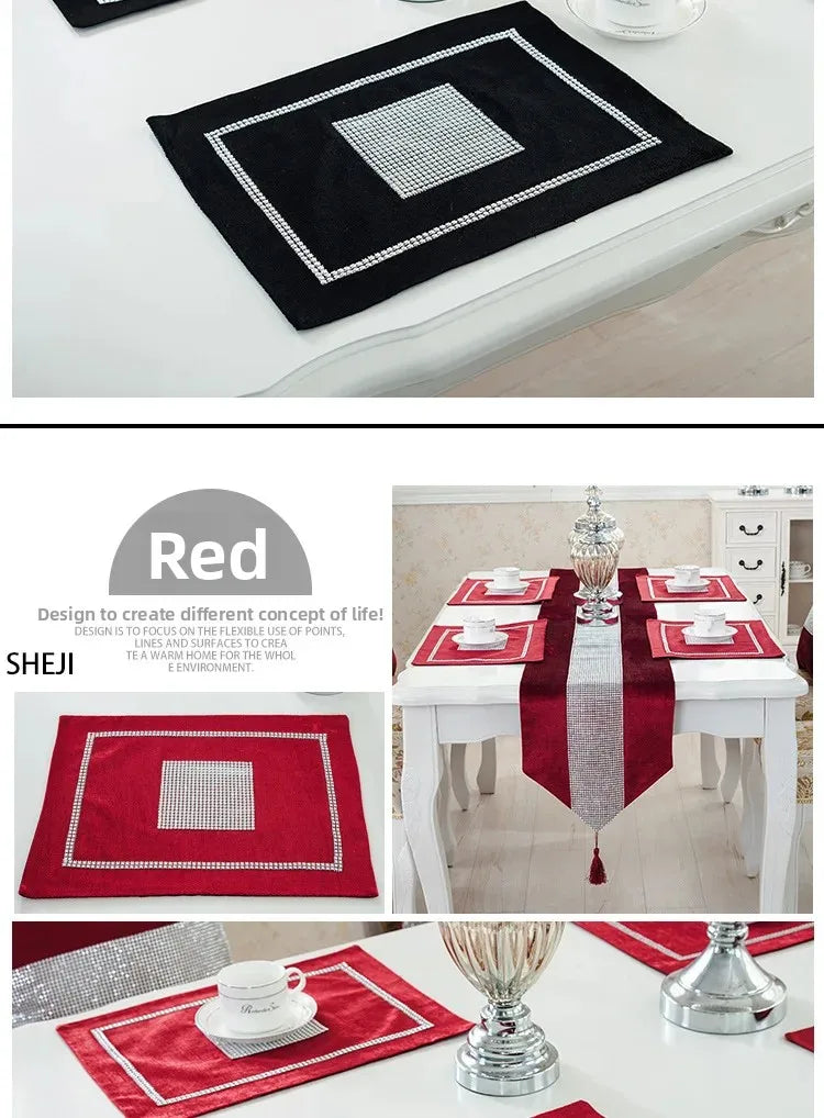 Heat Resistant Dining Table Mat Diamond Embedded Anti Slip Western Dining Pad Cushion Home Use Tablecloth Accessories