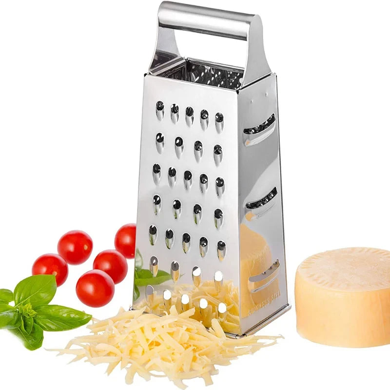 Rallador de caja de acero inoxidable de 4 cuchillas para uso doméstico, contenedor, cortador de verduras multiusos, herramientas de cocina, rebanador manual de queso