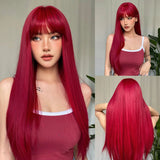 EASIHAIR Long Silky Straight Synthetic Wigs with Bangs Black Cosplay Party Lolita Hair Wigs for Women Natural Heat Resistant Wig