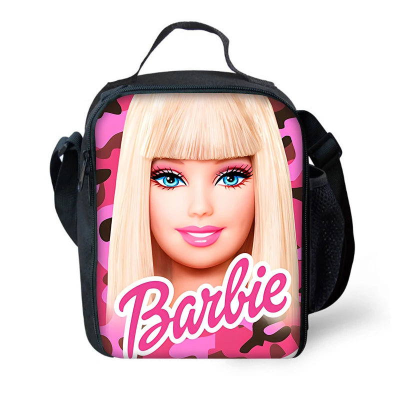 Cartoon Dolls 3 pcs set Child School Backpack with Lunch Bags Pencil Bags B-Barbies School Bags for Boys Girls Best Gift