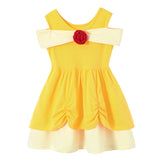 Vestido Casual Infantil para Meninas – Estilo Sereia/Rapunzel, Manga Curta, Alça em um Ombro Só, Fantasia de Princesa, Vestido Casual de Verão