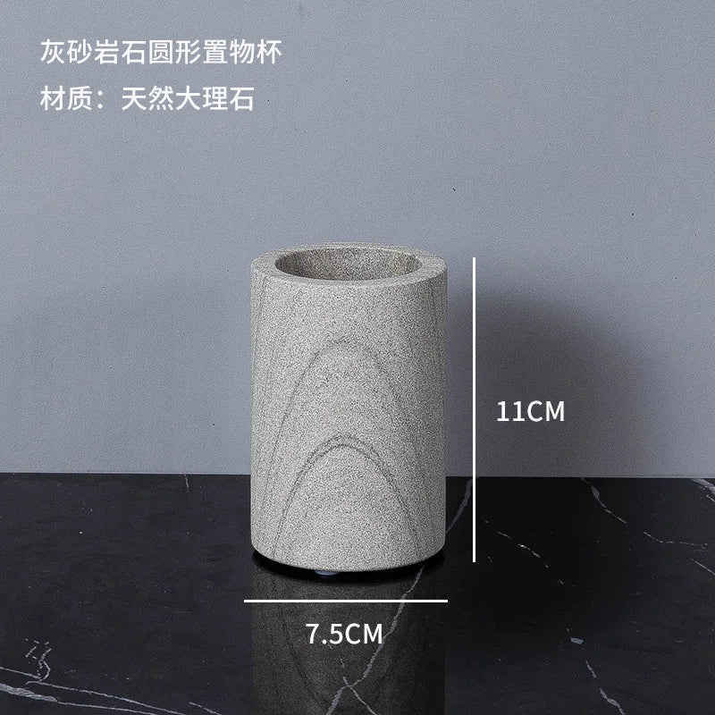 Nordic natural grey marble bathroom accessories Soap dispenser cotton swab jar tissue box soap dish tray bathroom decoration