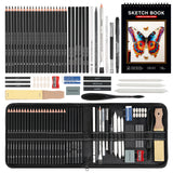 20/54/58/70/144 Drawing And Sketching Kit | Portable Travel Case | Graphite, Charcoal, White Color | Featuring Blending Stump