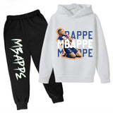 Conjunto de sudadera con capucha para niños, conjunto de sudadera y pantalones con estampado de Mbappe, ropa deportiva de 2 piezas para niños y niñas, primavera y otoño