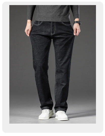 2025 Spring Autumn Men's Straight Jeans Denim Pants Classic Style Business Stretch Casual Trousers Large Size 40 42 44 46
