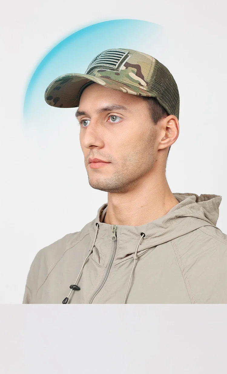 Black Mesh - Backed Baseball Cap with American Flag Patch - Stylish and Patriotic Accessory