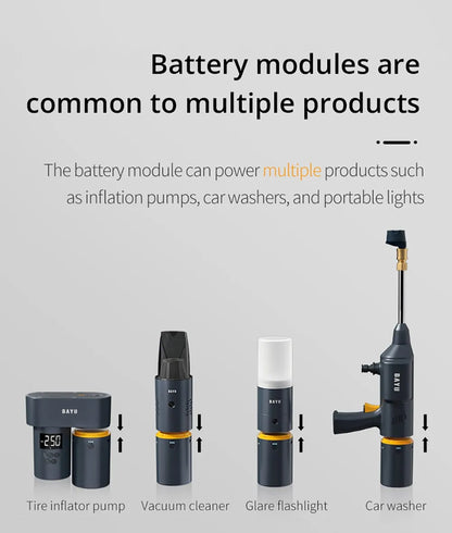 Kit inteligente para exteriores BAYU Auto (batería externa de 19200 mAh, inflador de neumáticos, aspiradora, lavaparabrisas, linterna y soporte para teléfono móvil)