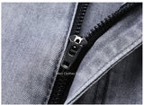 2024 Brand Thin or Thick Material Men's Elastic Cotton Jeans Fashion Gray Comfortable Denim Business Casual High Waist Pants