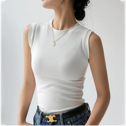 Camisola de algodón para mujer, cuello redondo, colorida, básica, sin mangas, con cobertura para escote lateral, C4878