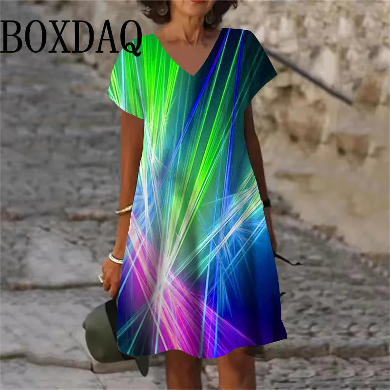 Gradient Print Dress For Women 2025 New Fashion Plus Size Short Sleeve Mini Dress Casual Loose A-Line Dress Summer Clothing 6XL