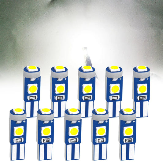 High Brightness 3030 Chips 10Pcs of T5 LED Bulb W3W W1.2W Plug and Play Car Interior Lights Auto Instrument Lamp 12V/24V
