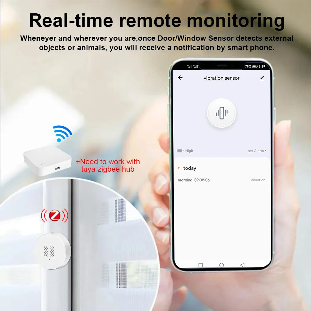 Tuya ZigBee Vibration Detector Smart Life App Monitor remote Security Protection Zigbee Sensor Motion Shock Alarm Need Gateway