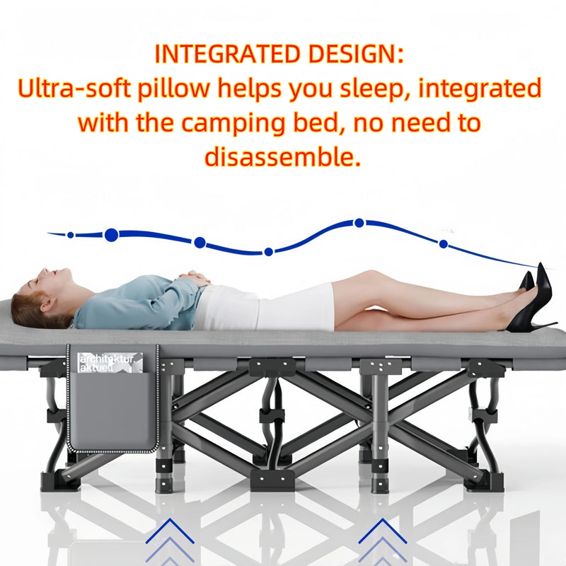 Cama plegable portátil para acampar con almohada - Cama militar resistente de 190 x 67 x 48 cm, tumbona ligera para acampar en el jardín