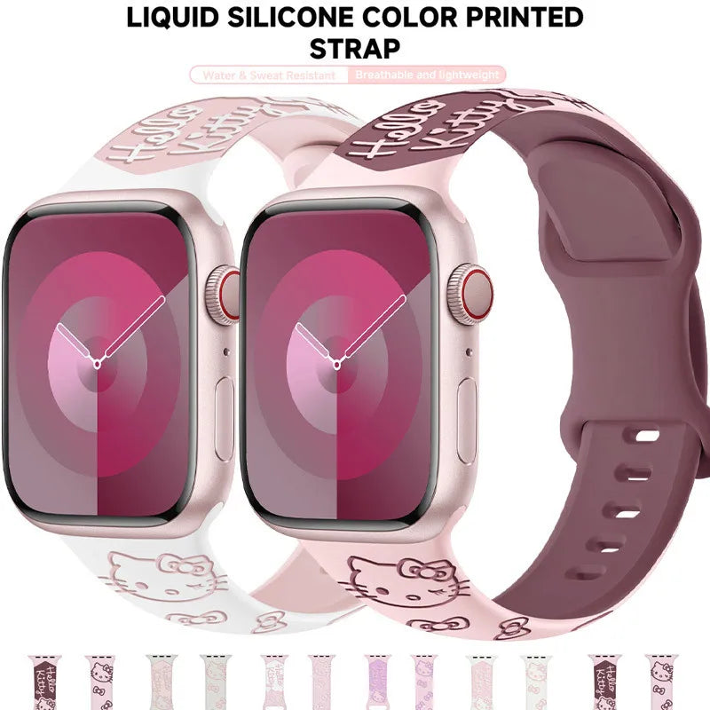 Correa de silicona de dibujos animados para Apple Watch Series 9, 8, 7, 41mm, 45mm, 38mm y 40mm, bonita correa para iWatch SE 6, 5, 4, 3, 44mm y 42mm