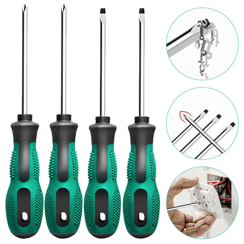 Magnetic Slotted Phillips Cross Head Screwdriver Bit Batch Head Full Length 150-300mm Steel PP Non-Slip Handle Hand Repair Tools