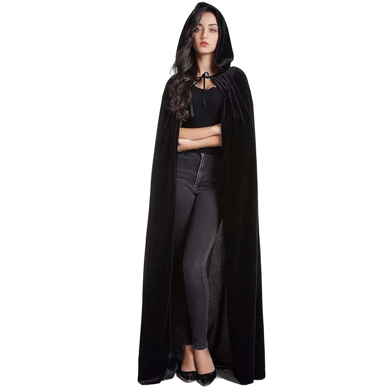 Capa de Veludo Unissex Estilo Ceifador com Capuz – Ideal para Halloween, Natal e Cosplay (Diabo, Bruxa, Mago ou Medieval)
