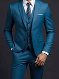 Men's Fashionable Gentleman Business British Style Solid Color Banquet Host Casual Wedding Suit (Blazer + Vest + Trousers)