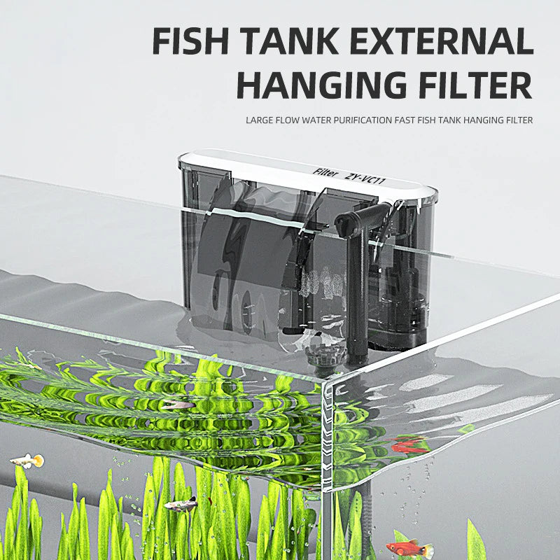 3/4/5/6W Wall Mounted Aquarium Filter Waterfall Filter for Small Fish Tank Filtering Equipment with Filter Media and Circulating