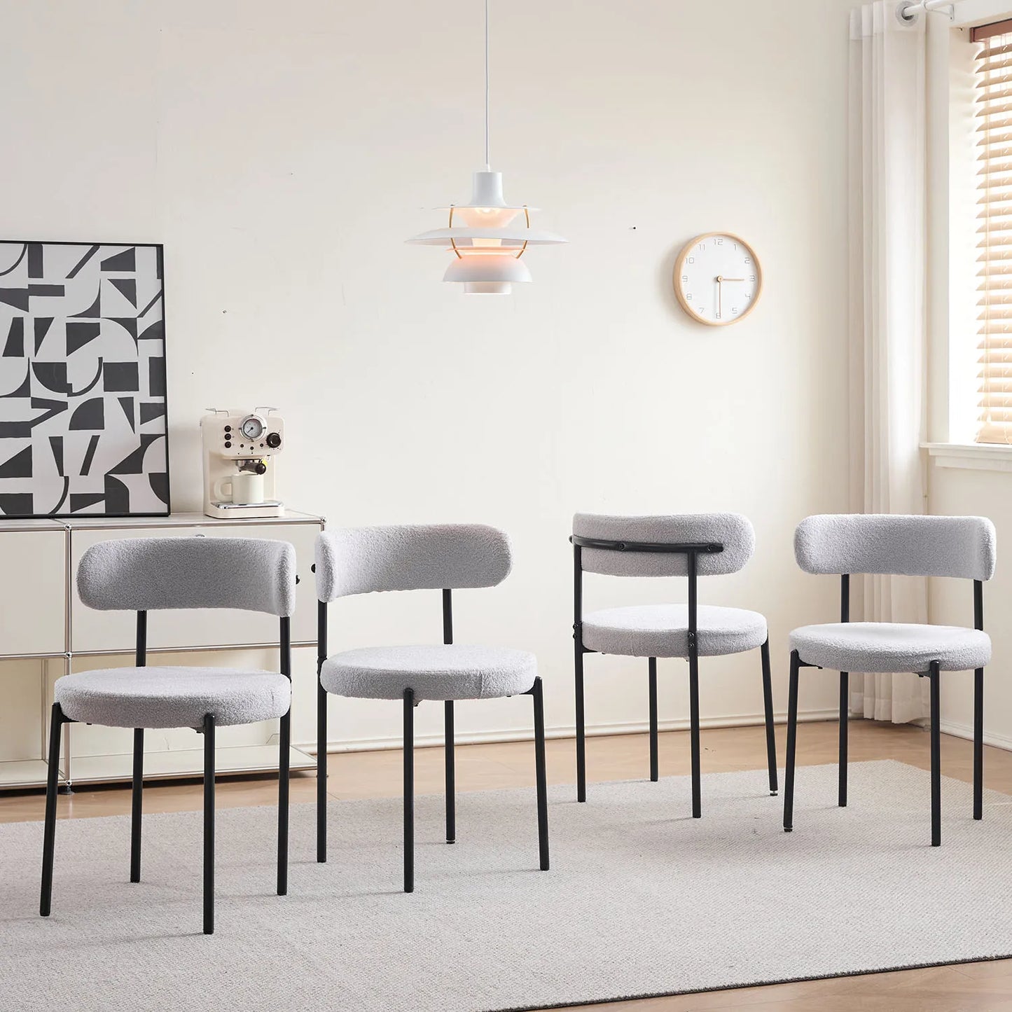 EGOONM 4Pcs Nordic Style Dining Chairs Upholstered Kitchen Chairs with Teddy Velvet Chair Home Desk Dining Room Kitchen Chairs