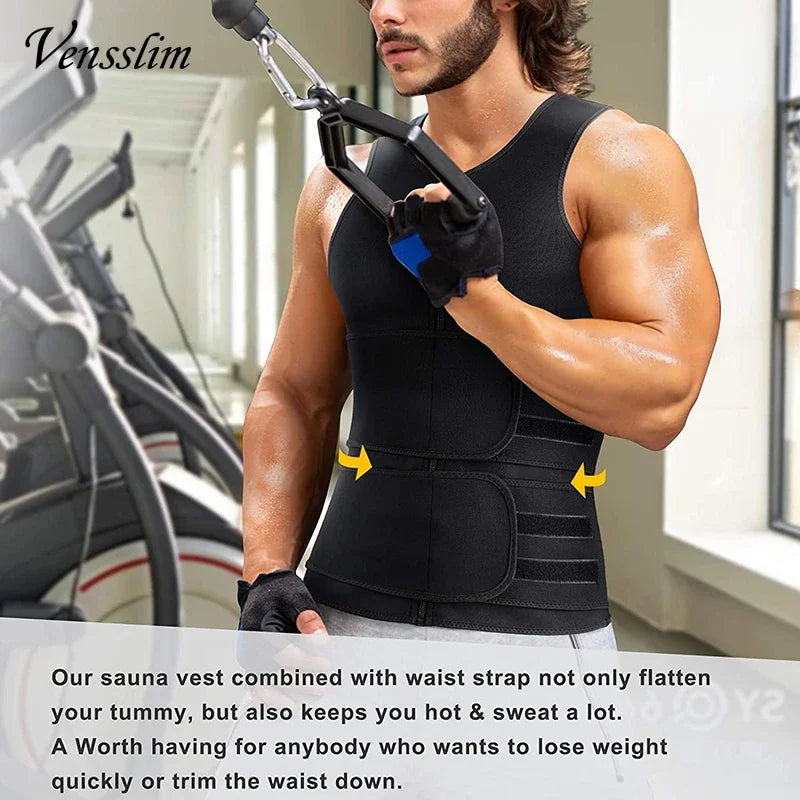 Vensslim - Chaleco moldeador de cintura para hombre, camiseta adelgazante, camiseta interior de compresión para sauna, ropa moldeadora, quemador de grasa, camisetas de entrenamiento