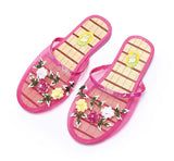 Pantuflas chinas de punto con flores para mujer, sin cordones, chanclas, sandalias y mules. 