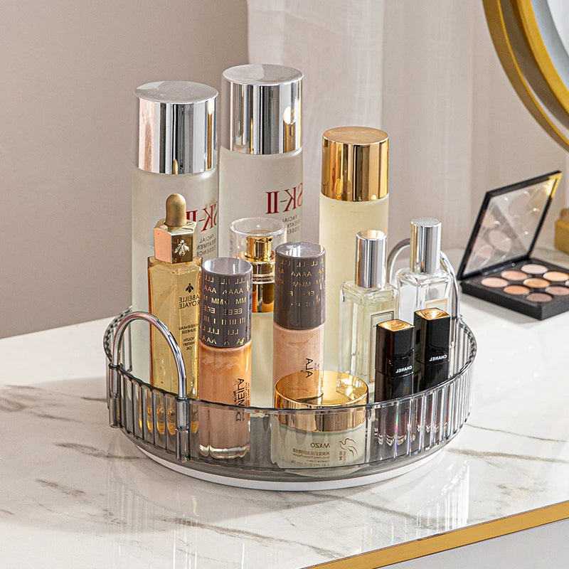 Organizador de maquillaje giratorio para tocador, organizador de 3 niveles para el cuidado de la piel, gran espacio de almacenamiento para encimera de baño, soporte transparente para cosméticos, tocador