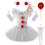 Halloween Costume For Kids Gray Girls Tutu Dress Kids Cosplay Scary Clown Costume Carnival Masquerade Party Dress Up 3-12Y