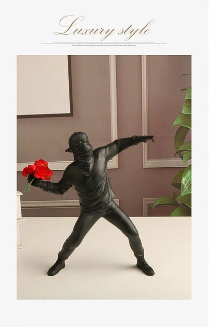 Resin Statues Sculptures Banksy Flower Thrower Statue Bomber Home Decoration Accessories Modern Ornaments Figurine Collectible