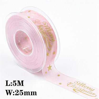 5M 10mm 15mm 25mm Christmas Satin Ribbons Crafts DIY Tape Wedding Gift Bows Natural Organza Ribbon Sewing Clothing Decoration