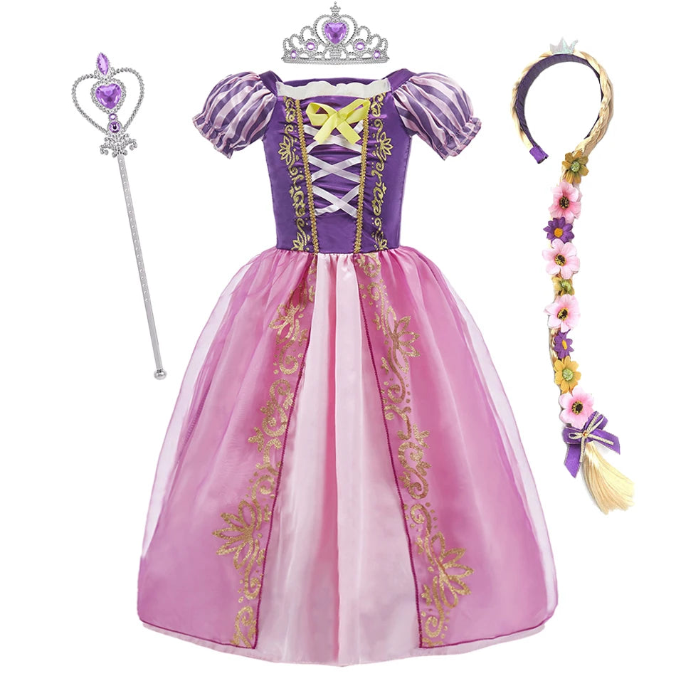 Fantasia de Princesa Rapunzel para Meninas – Cosplay Infantil para Halloween, Aniversário, Festa, Concurso ou Carnaval