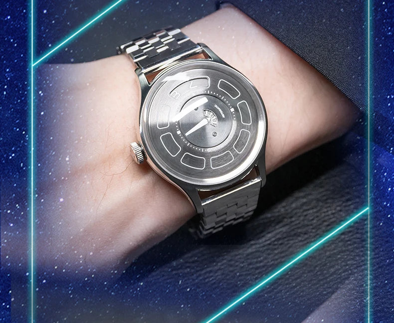 OBLVLO BLM-UFO Unique UFO-Shaped Automatic Watch with Luminous Silicone Strap And Steel Bracelet Waterproof Mechanical Timepiece