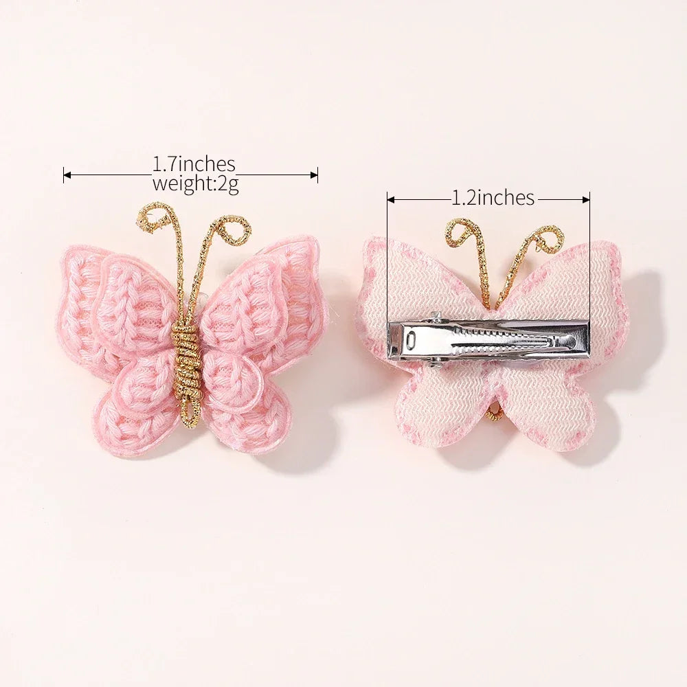 4Pcs/set Cute Baby Girls Knitting Headwear Handmade Crochet Butterfly Alloy Hairs Clips Kids Hairpins Fashion Desgin Headwear