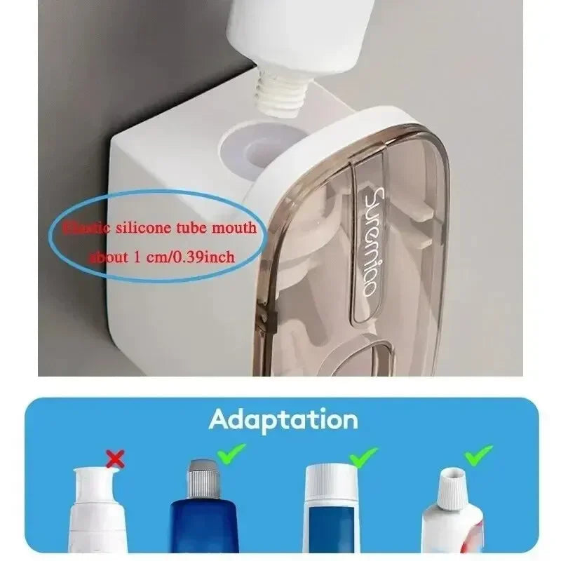1 dispensador de pasta de dientes, accesorio de baño, exprimidor de pasta de dientes de pared, soporte para cepillo de dientes.