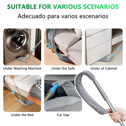 Espanadores para remoção de poeira, espanador telescópico extensível, alça longa, esfregão extra plano, vassoura para limpar sob móveis, escova de penas