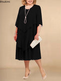 Plus Size Elegant Chiffon Dress Women's Irregular Layered Hem Flowy Midi Dress Fashion Party Wedding Guest Summer O-neck Dresses