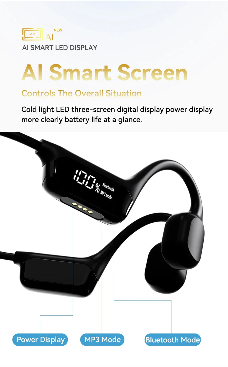 Auriculares S10 Bluetooth 5.4 de conducción ósea auténtica, resistentes al agua IPX8, DT5.0, MP3, memoria integrada de 32 GB, pantalla digital LED para natación.