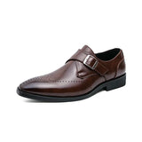 Large Size 48 Men's Leather Shoes with Buckle, Block Carving, Slip-On, Square Toe, Board Shoes, Trendy Adult Footwear