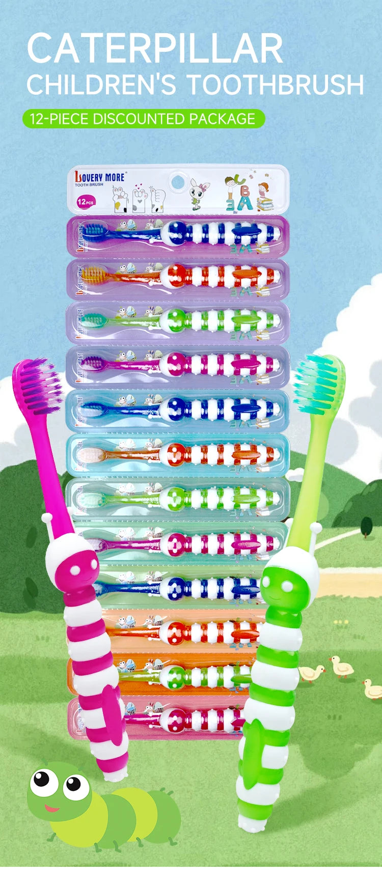 12pcs Children's soft bristled toothbrush, cleaning and protecting gums, suitable for babies aged