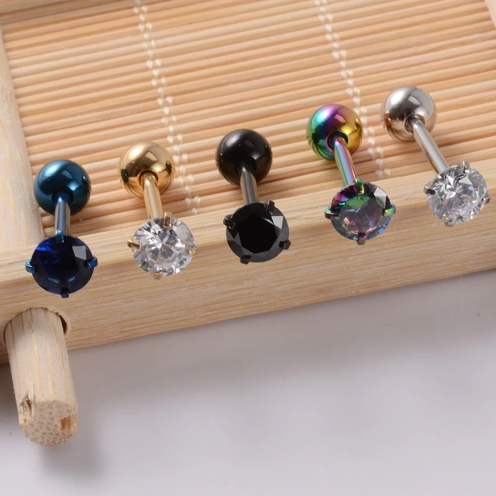 2 piercings de lengua de acero quirúrgico antialérgicos con circonitas y bola, joyería de moda.